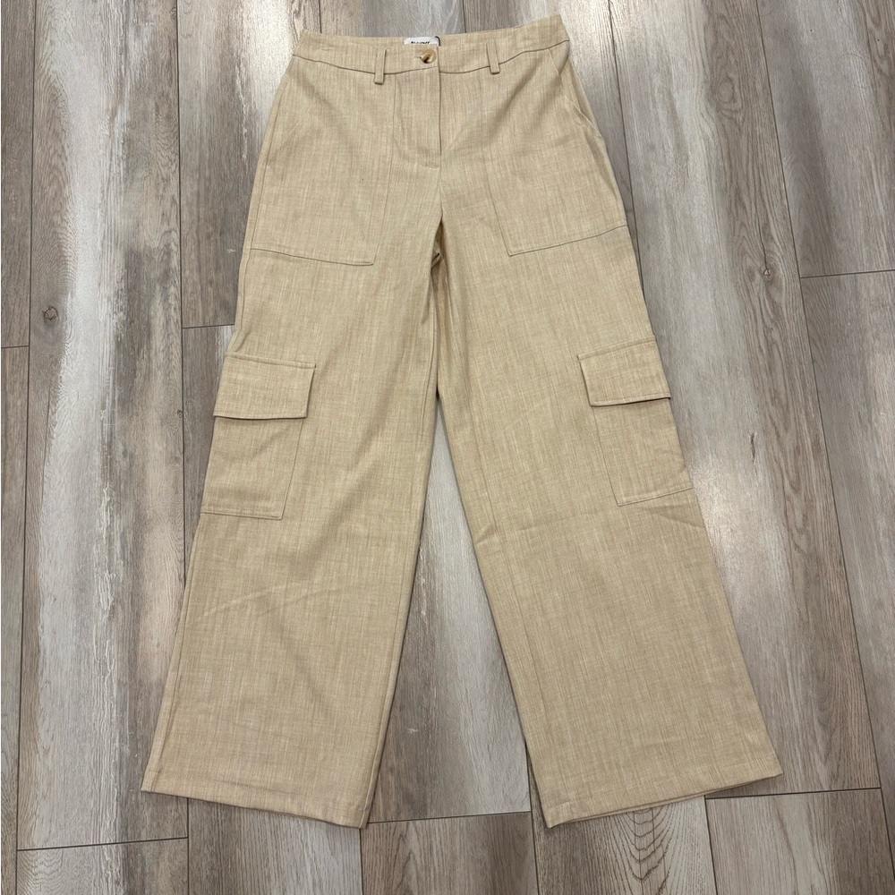 Princess Polly Beige Linen Wide Leg Cargo Pants Size 2